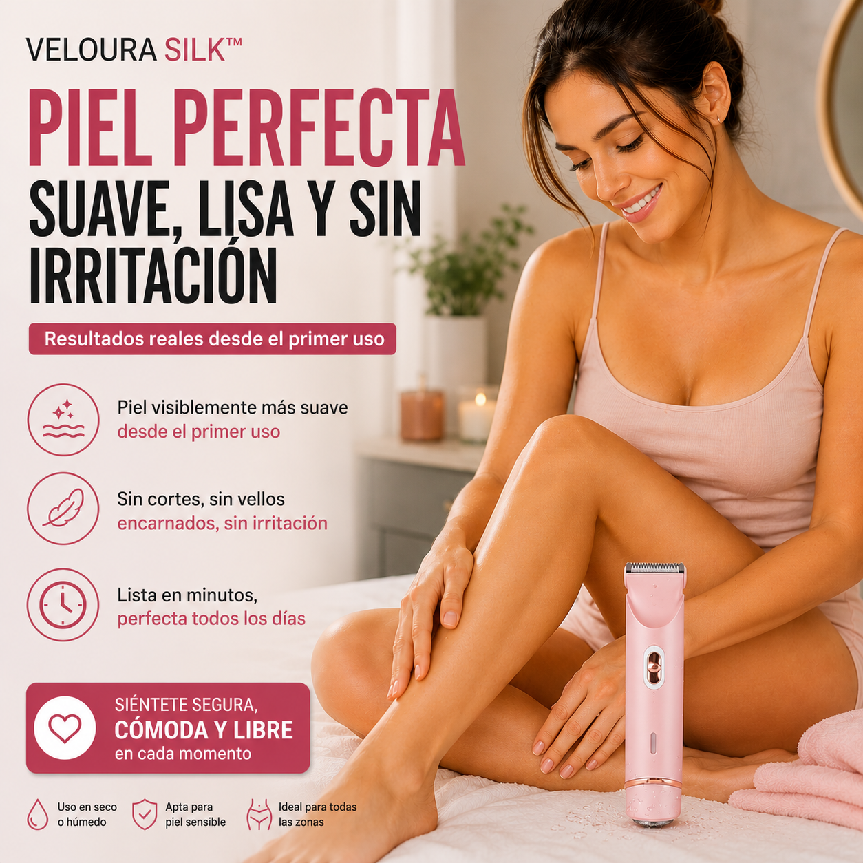 VELOURA SILK™ - La rasuradora femenina 2 en 1 diseñada para zonas sensibles
