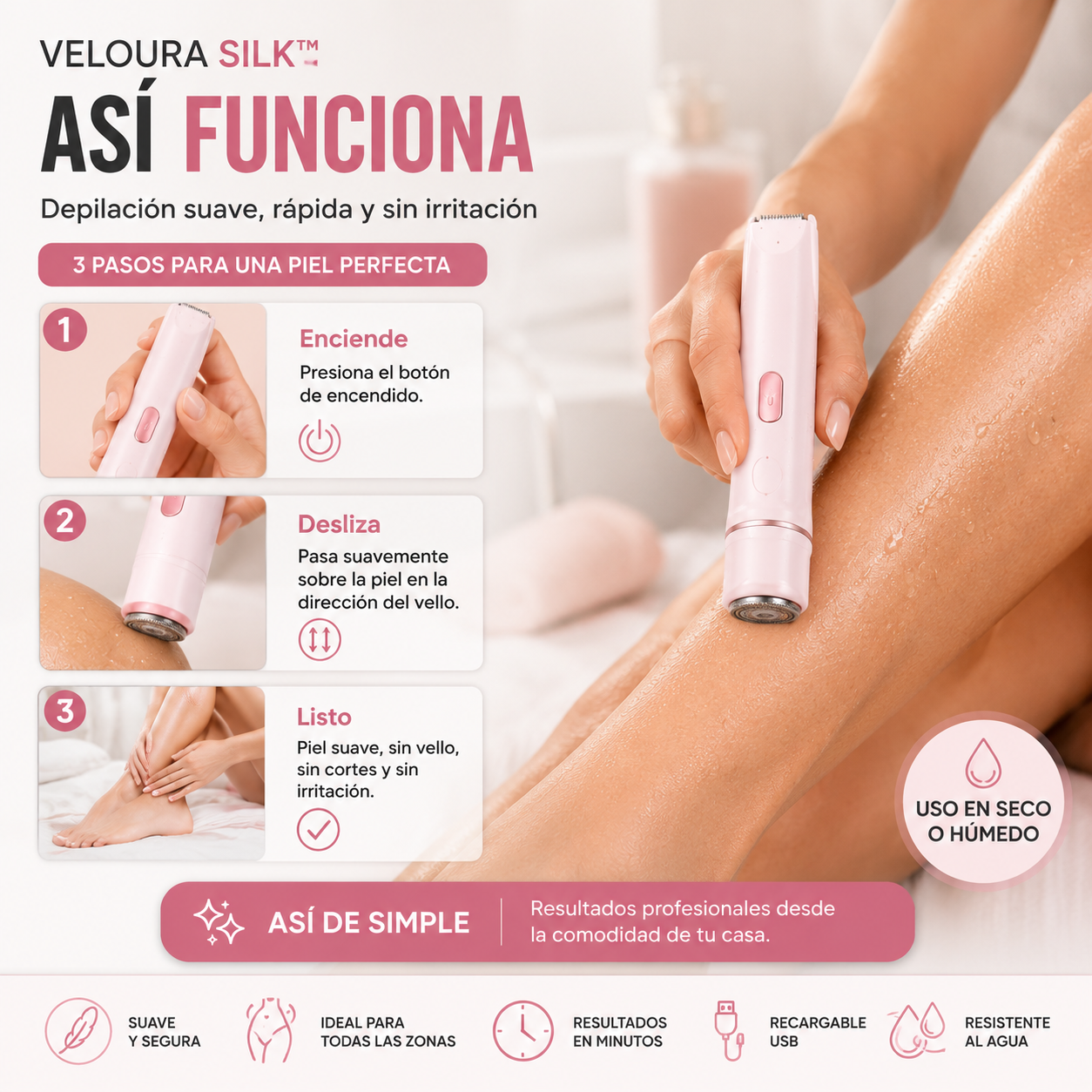 VELOURA SILK™ - La rasuradora femenina 2 en 1 diseñada para zonas sensibles