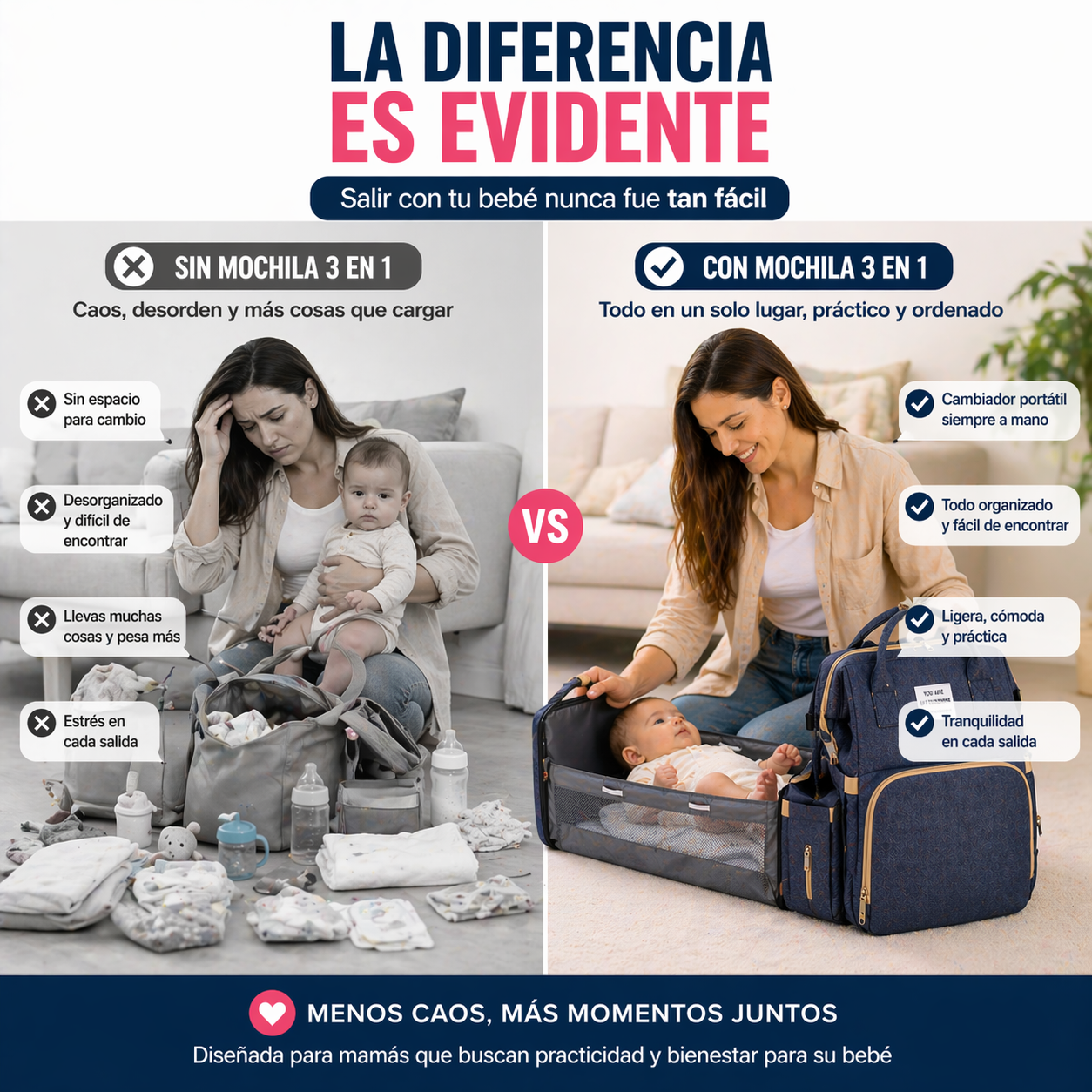 La mochila 3 en 1 que elimina el caos cada vez que sales con tu bebé