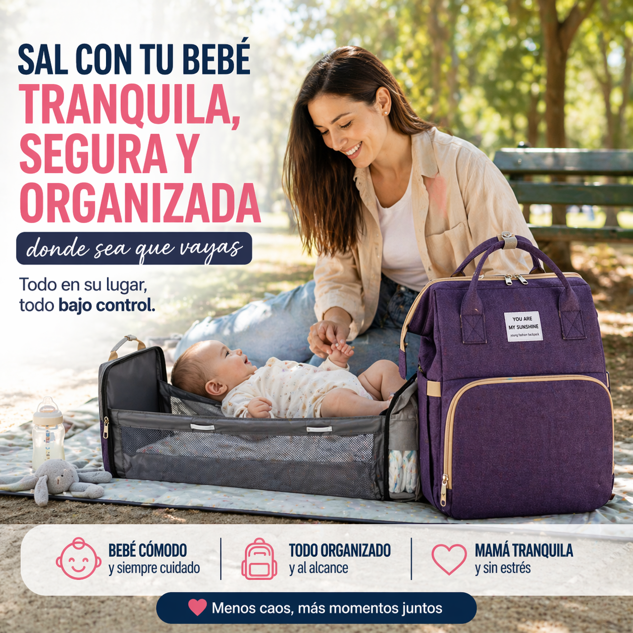 La mochila 3 en 1 que elimina el caos cada vez que sales con tu bebé